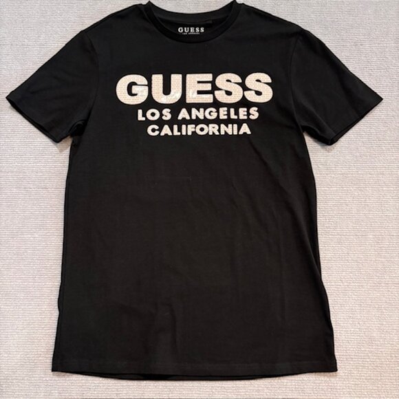 GUESS LOS ANGELES Men’s Short Sleeve T-Shirt Sz: S Black w/Raised Logo Sz S - Picture 1 of 10